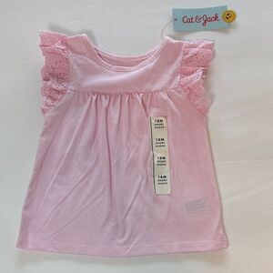 Cat & Jack Girls Light Pink Eyelet Sleeve Top Size 18 Months